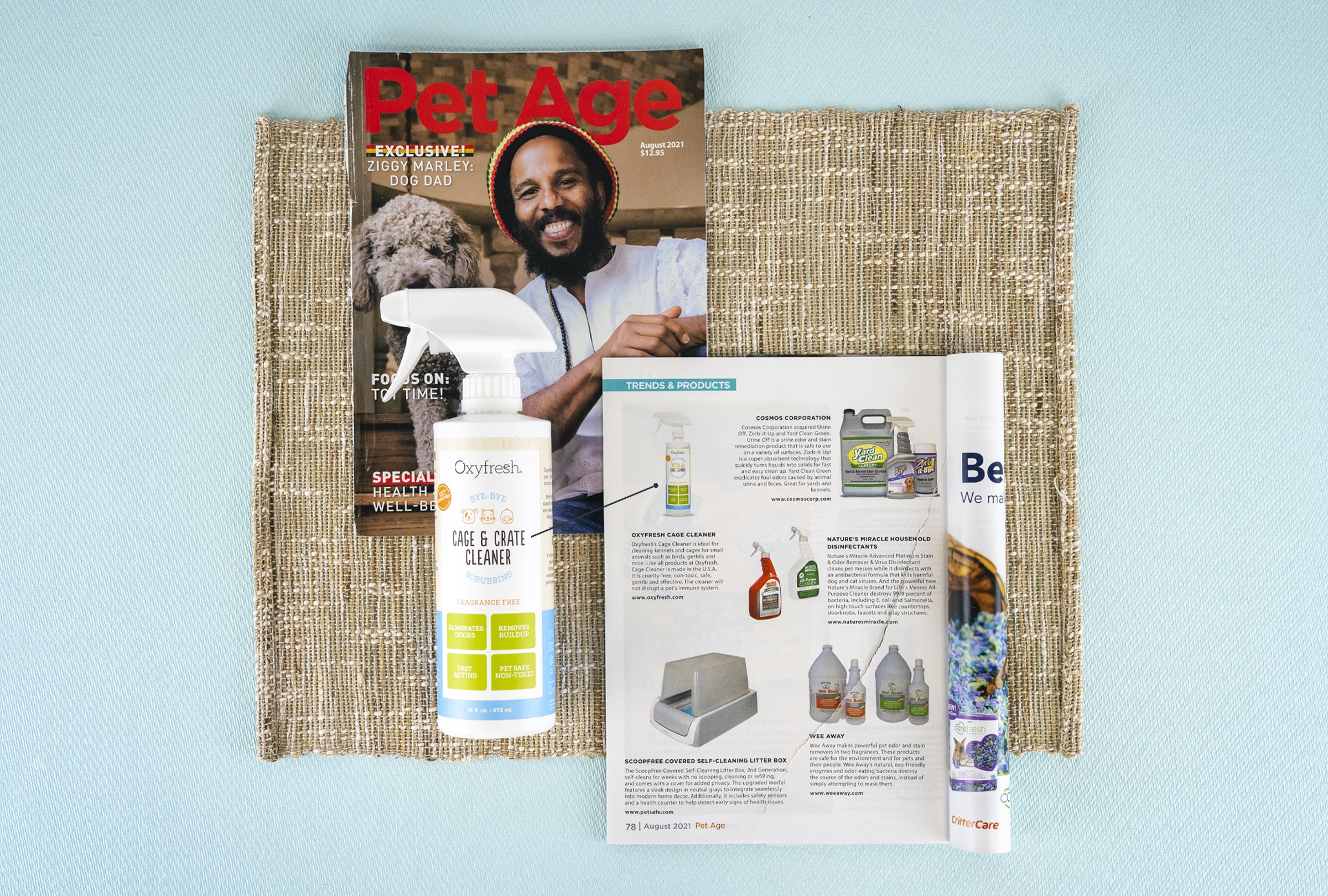 oxyfresh cage & crate cleaner next to Issue of Pet Age