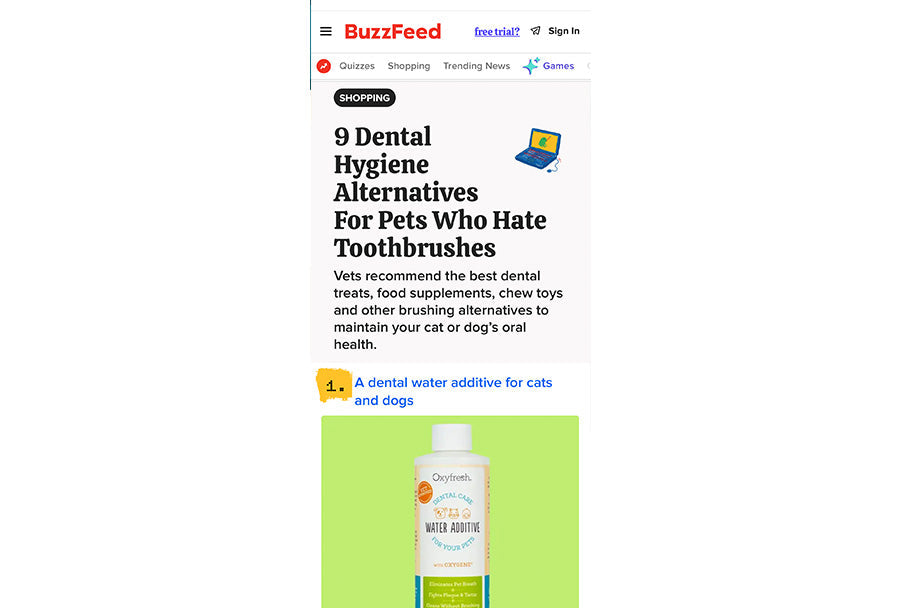 BuzzFeed: "9 Dental Hygiene Alternatives For Pets Who Hate Toothbrushes"